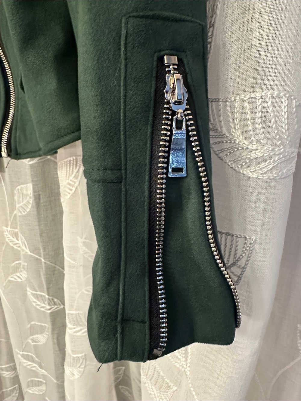 Forest Green Faux Suede Moto Jacket - Picture 3 of 13